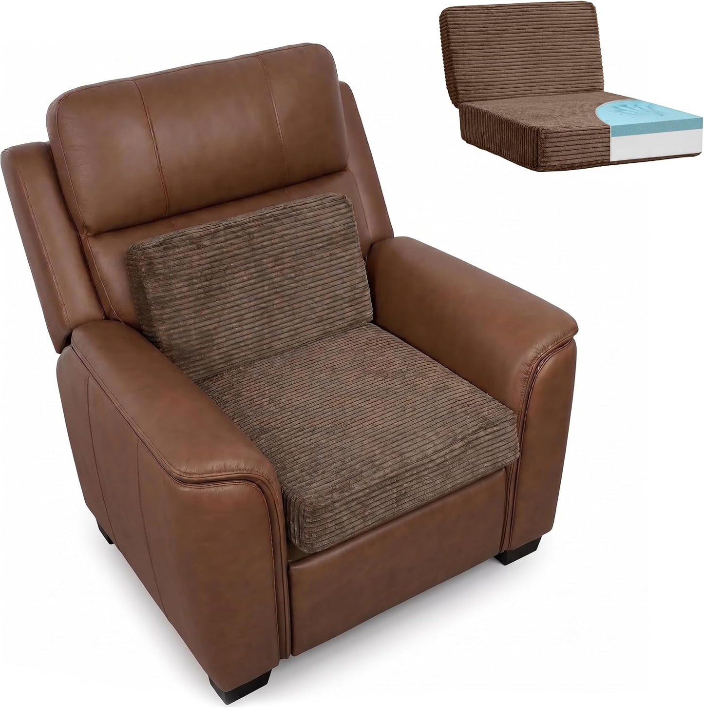 HIGOGOGO Corduroy Recliner Chair Cushion with Lumbar Support Pillow Soft Non-Slip 4" Thick Seat Pad Prevent Buttocks & Back Pain in Seniors (Beige, 12" Backrest)