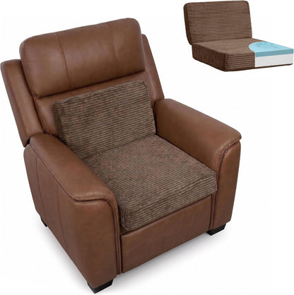 HIGOGOGO Corduroy Recliner Chair Cushion with Lumbar Support Pillow Soft Non-Slip 4" Thick Seat Pad Prevent Buttocks & Back Pain in Seniors (Beige, 12" Backrest)