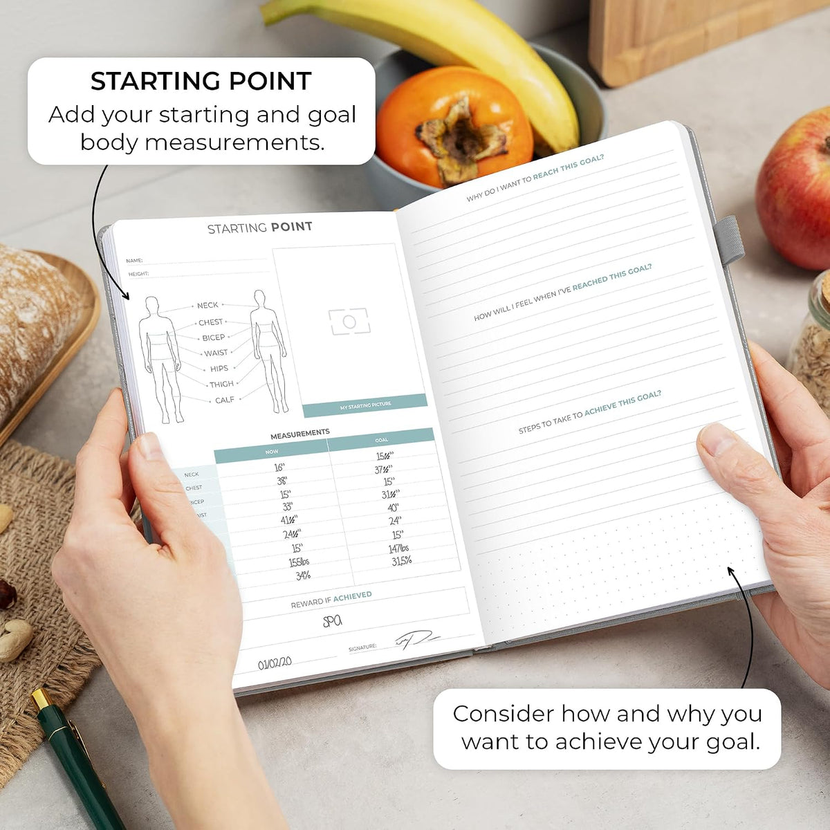 Clever Fox Food Journal for Women & Men, Weight Loss Tracker, Aquamarine