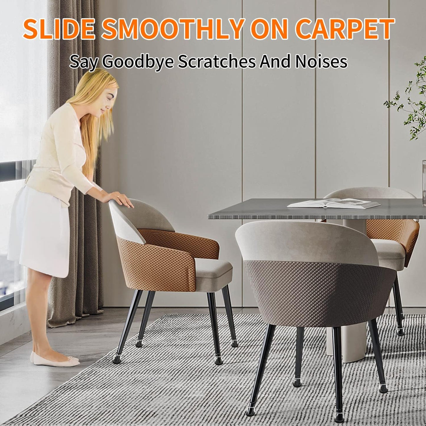 Ezprotekt Chair Leg Sliders for Carpet, 24 Pcs Square Chair Glides for Carpet, Carpet Furniture Pads Stool Leg Protectors Caps, Carpet Furniture Glides Quickly and Easily (L Fit:1" - 1.4")