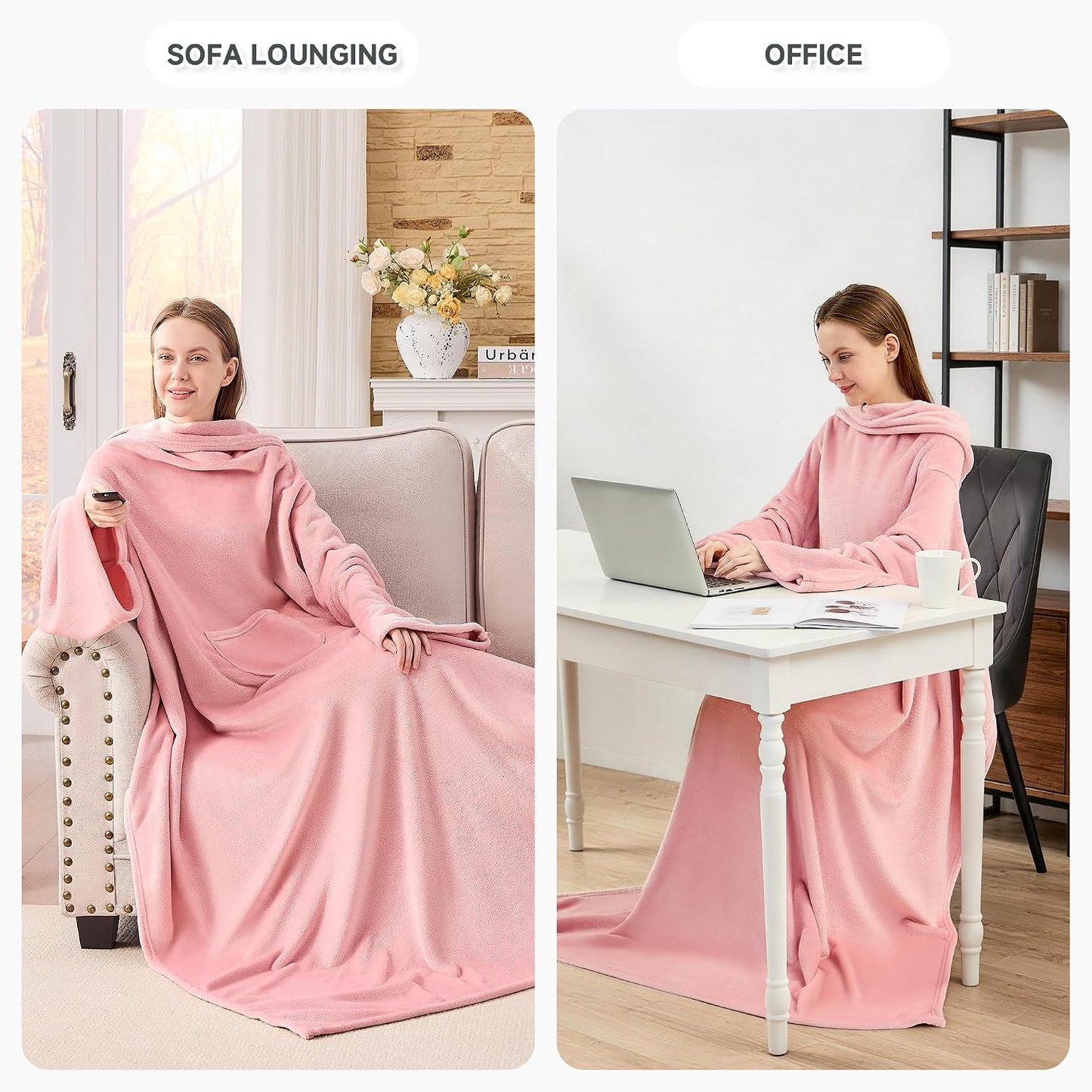 IFNOW Fleece Wearable Blanket with Sleeves, Oversized Snuggle Robe