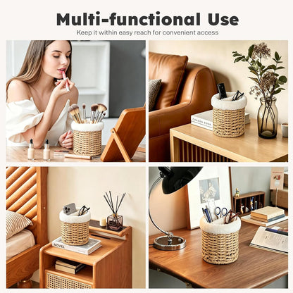 Glasses Holder, 2 Compartment Plush Lined Eyeglass Holder Paper Rope Eye-glasses Storage Organizer for Nightstand