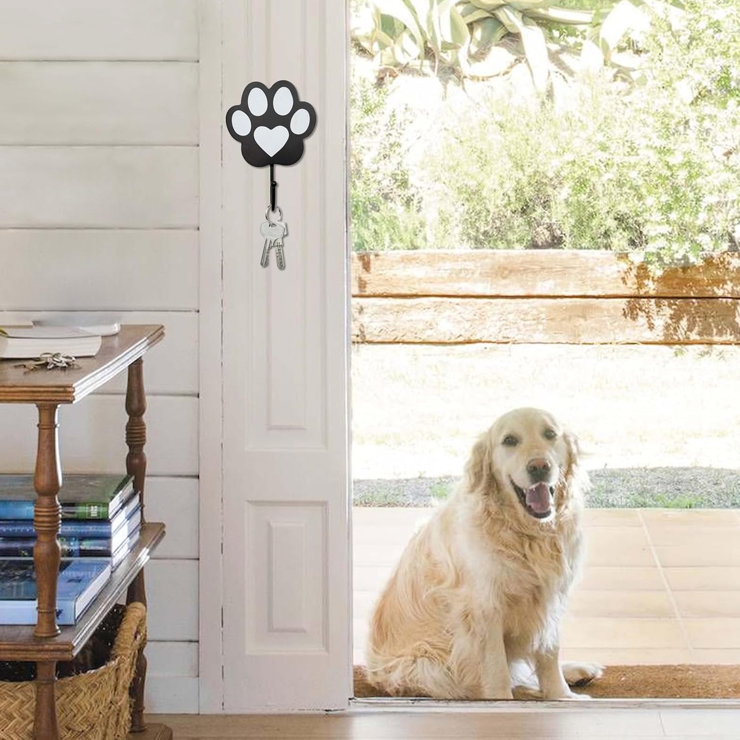 Unique Wooden Dog Leash Holder Wall Mounted, Coat and Key Hook for Wall, Dog Paw Decor for Home Living Room, Great Gifts for Cat Lovers