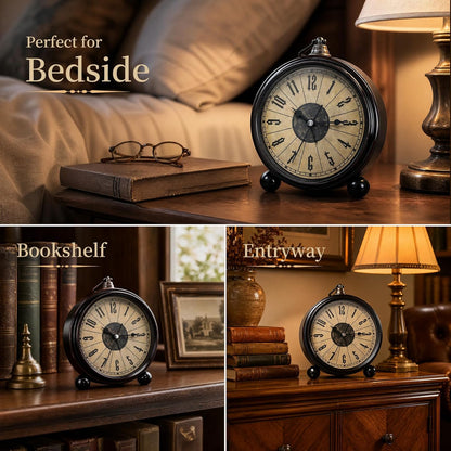 Metal Analog Alarm Clock - 5'' Battery Operated Silent Non-Ticking Quartz Antique Retro Small Desk Clocks for Bedside Bedrooms Living Room Office Home Decor (Bronze)