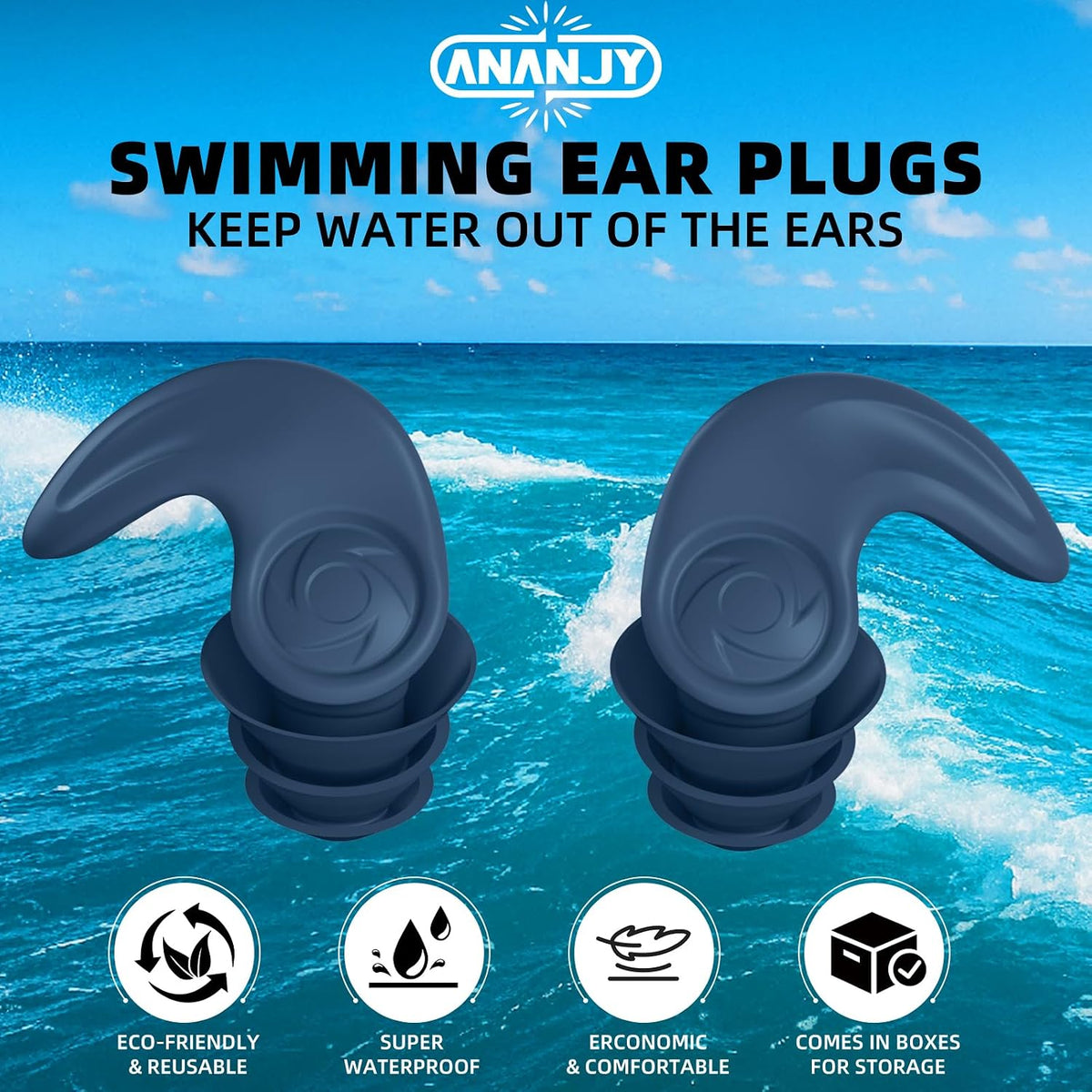 Waterproof Swimming Ear Plugs for Adults Kids, 3 Pairs Soft Silicone