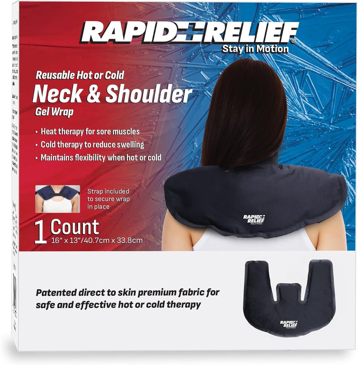 Rapid Relief Reusable Hot or Cold Neck and Shoulder Gel Wrap, Muscle Aches