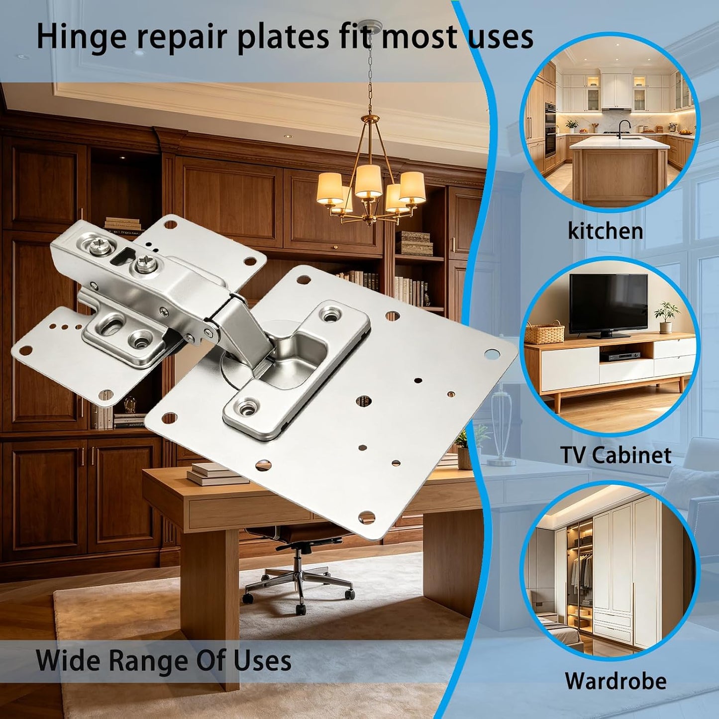 8Pcs Cabinet Hinge Repair Plate Kit, Hinge Fixing Brackets with Screws | Thickened Hinge Fixing Brackets, Cabinet Door Hinge Repair Plates for Kitchen Cupboard, Furniture Drawer & Wooden Cabinet