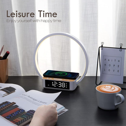 WILIT Bedside Lamp with Alarm Clock, Sunrise Wake-up Light, Wood Grain