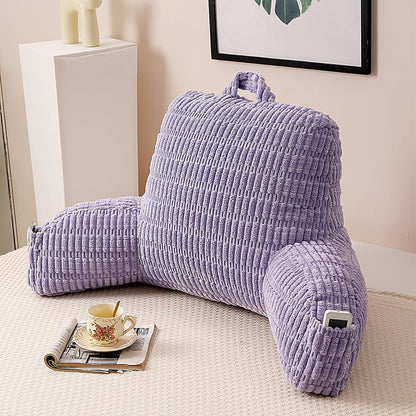 Reading Pillow for Sitting in Bed with Arm,White Corduroy, M | Sitting Pillow for Teens Back Support,17" Backrest Pillow Supports Reading,Gaming & Relaxing in Bed,Couch,Floor