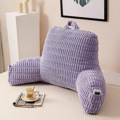 Reading Pillow with Arms for Sitting in Bed,Backrest,White Flannel,M | 17" Backrest Supports Back for College Students,Elbows & Forearms for Dorm Reading,Gaming,Watching TV