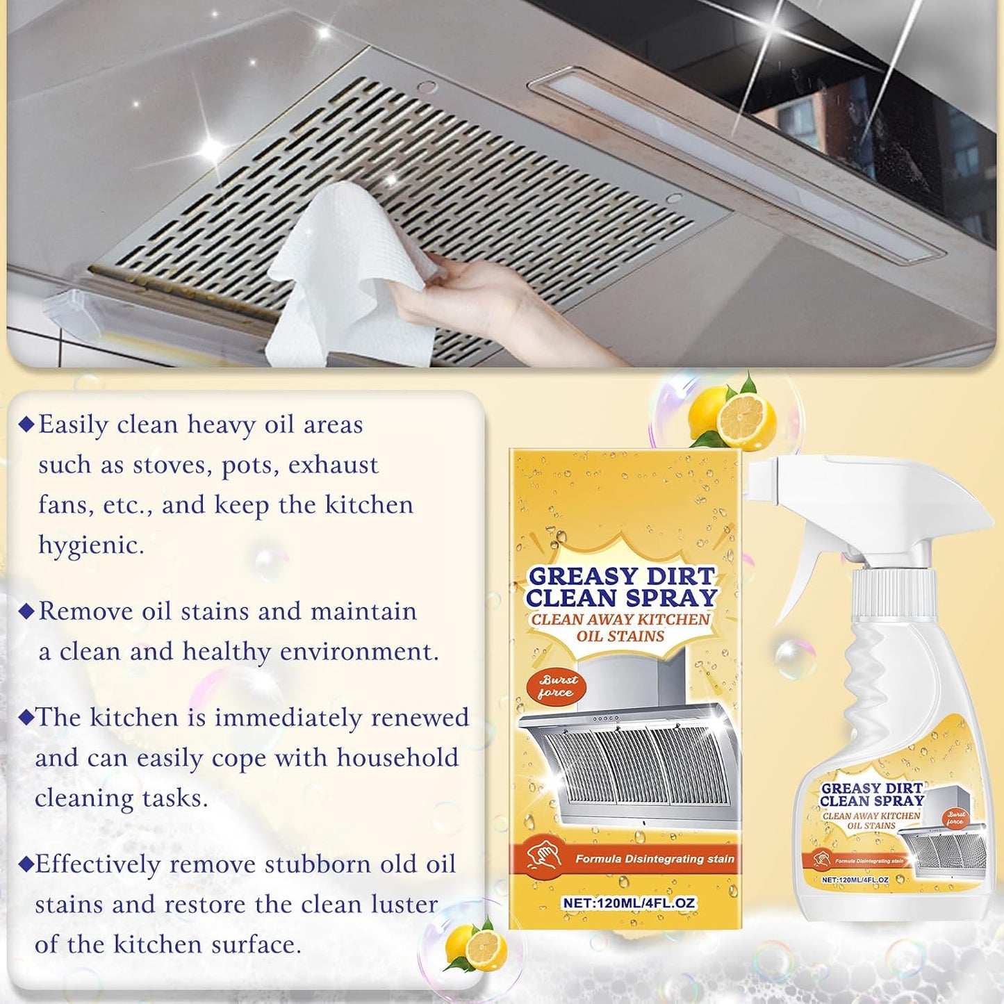 Kitchen Heavy Duty Cleaner Spray,All-Purpose Oil Stain Cleaner,Kitchen Remover Degreaser Spray,Foam Cleaner,Dissolve Grease & Oil Stains,Bathroom Cleaning(2pcs)