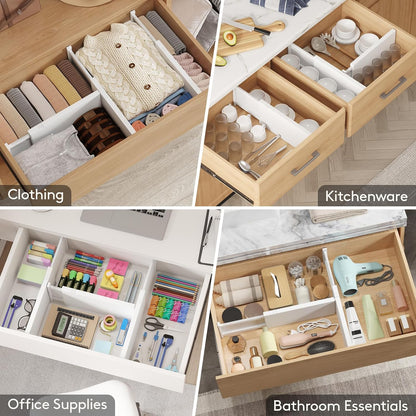 Lifewit 5 Pack Upgrade Drawer Dividers for Clothes, 4" High 11"-17" Adjustable Dresser Drawer Organizers, Expandable White Plastic Drawer Separators for Kitchen, Nursery, Office Organization & Storage | 5 Pack 11"-17" Expandable White Plastic Drawer
