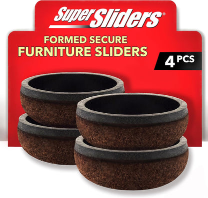 Super Sliders Secure Grip Formed Felt Movers for Furniture to Protect Hard Surfaces, 1.5", Walnut Brown (4 Pack)