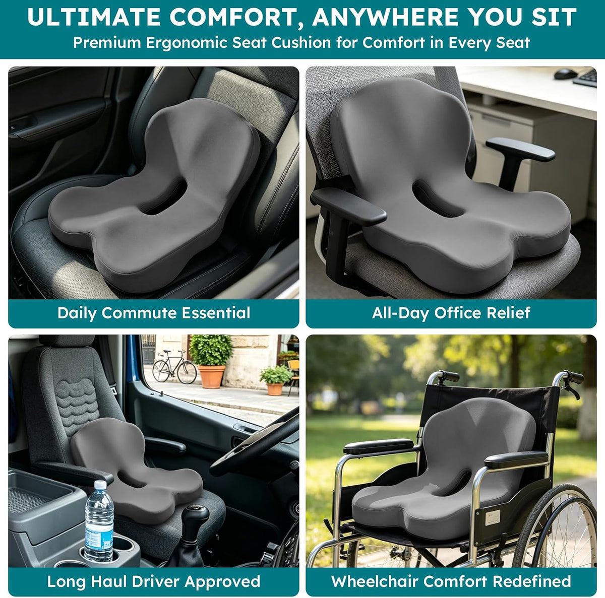 Ergonomic L-Shaped Memory Foam Seat Cushion & Lumbar Support