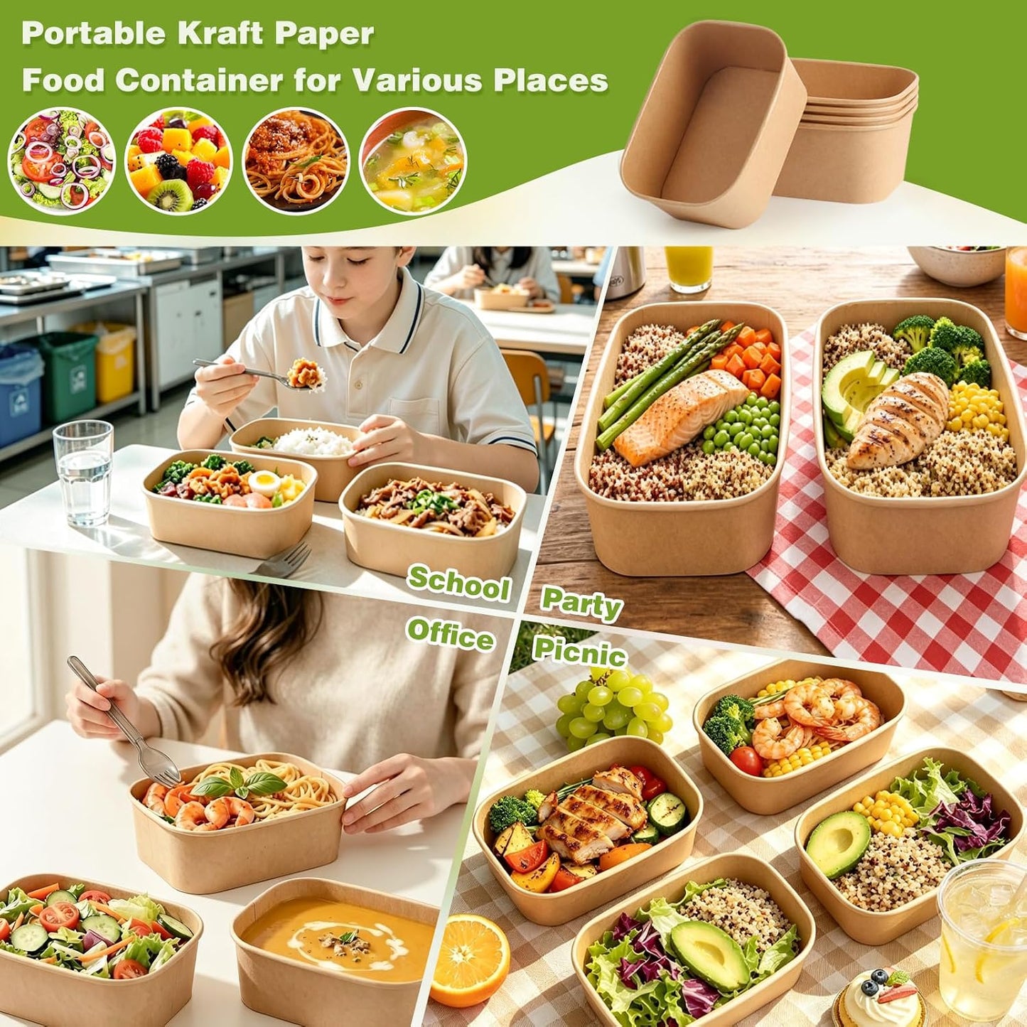 60 Packs 35oz Disposable Meal Prep Containers with Lids & Utensils | Leak-Proof Microwave/Freezer Safe Food Prep Container with Labels , Sturdy Kraft Paper Bowls for Meal Prep, Lunch & Leftovers