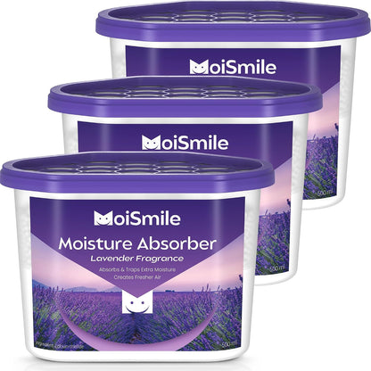 Moisture Absorbers with Activated Charcoal, Humidity Control & Air Deodorizing Preparations for Closet, Bathroom, Basement, Car & RV, 3 Pack