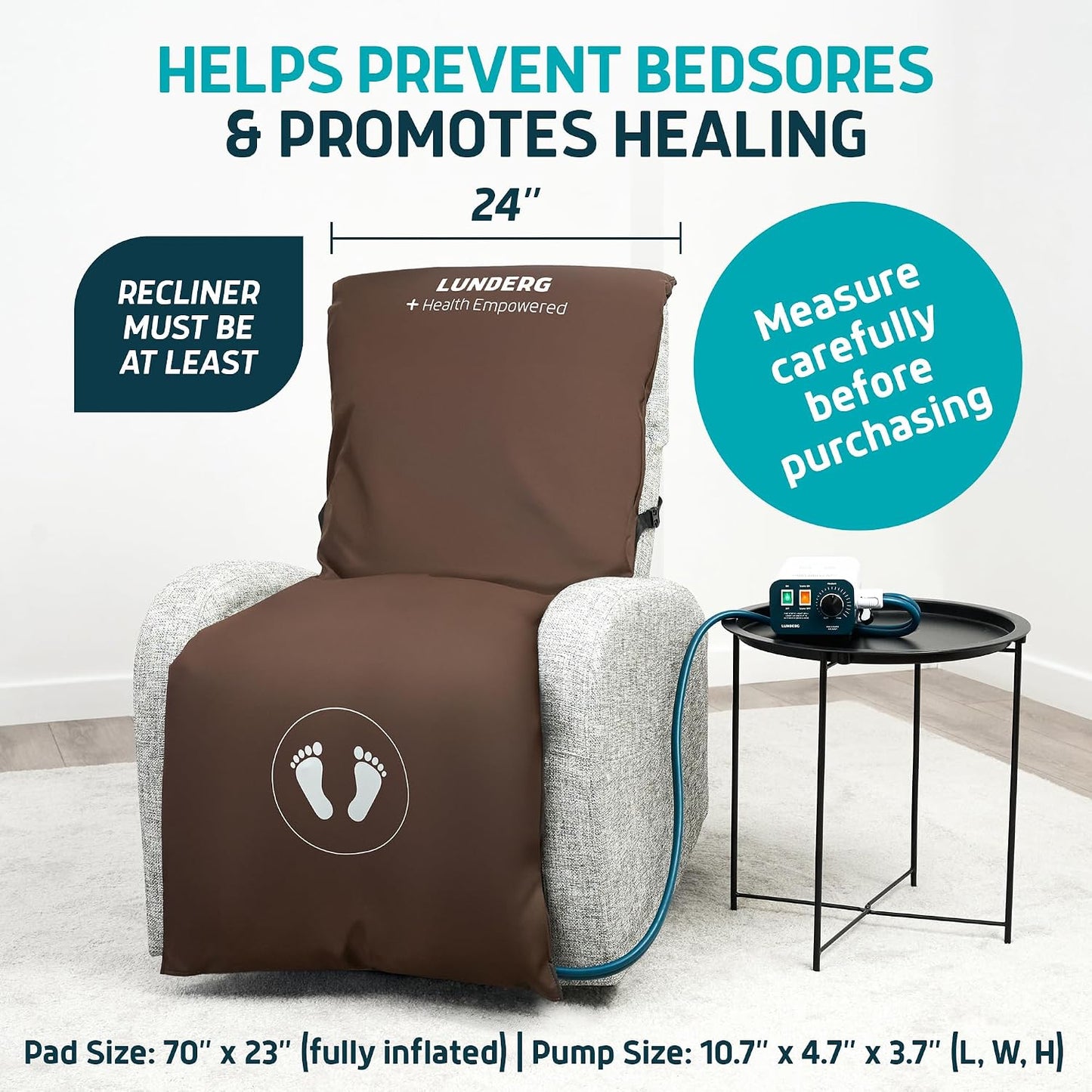 Lunderg Alternating Air Pressure Pad for Recliner Chair with Quiet Pump | Pressure Relief Cushion for Recliner - Bed Sore Prevention - Medical Grade Mattress Pad & Coffee Cover - For Home or Hospital