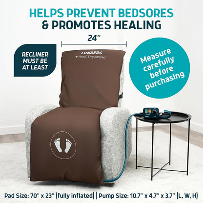 Lunderg Alternating Air Pressure Pad for Recliner Chair with Quiet Pump | Pressure Relief Cushion for Recliner - Bed Sore Prevention - Medical Grade Mattress Pad & Coffee Cover - For Home or Hospital