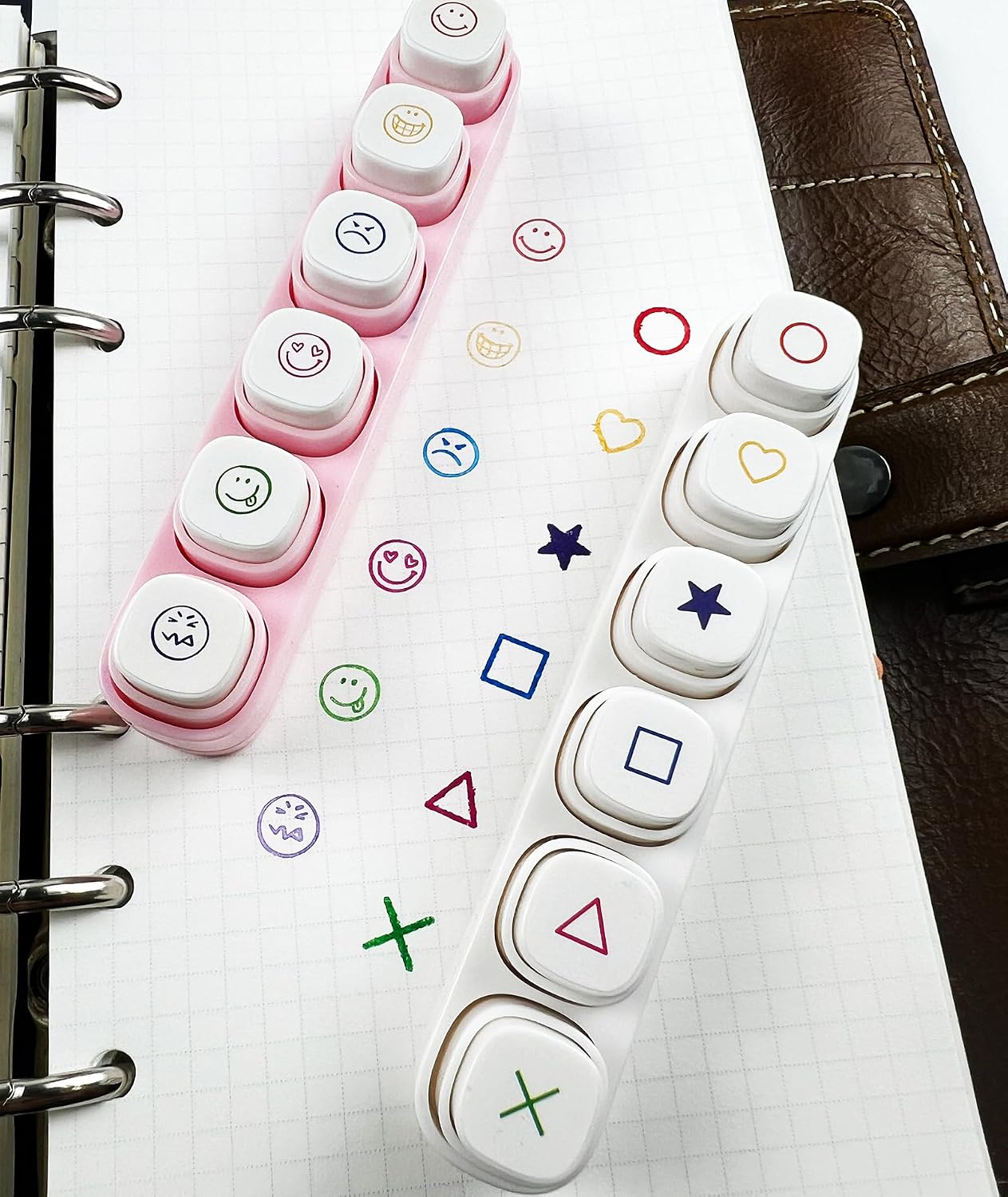 6-in-1 Pre Self-Inking Planner Stamp Set - Portable Emoticon Weather Themes Stamps with Storage Case for Bullet Journal, Scrapbooking, Travel, Daily Planning -100mm x 15mm (Quick-Dry Ink, 2pcs)