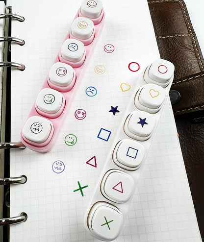 6-in-1 Pre Self-Inking Planner Stamp Set - Portable Emoticon Weather Themes Stamps with Storage Case for Bullet Journal, Scrapbooking, Travel, Daily Planning -100mm x 15mm (Quick-Dry Ink, 2pcs)