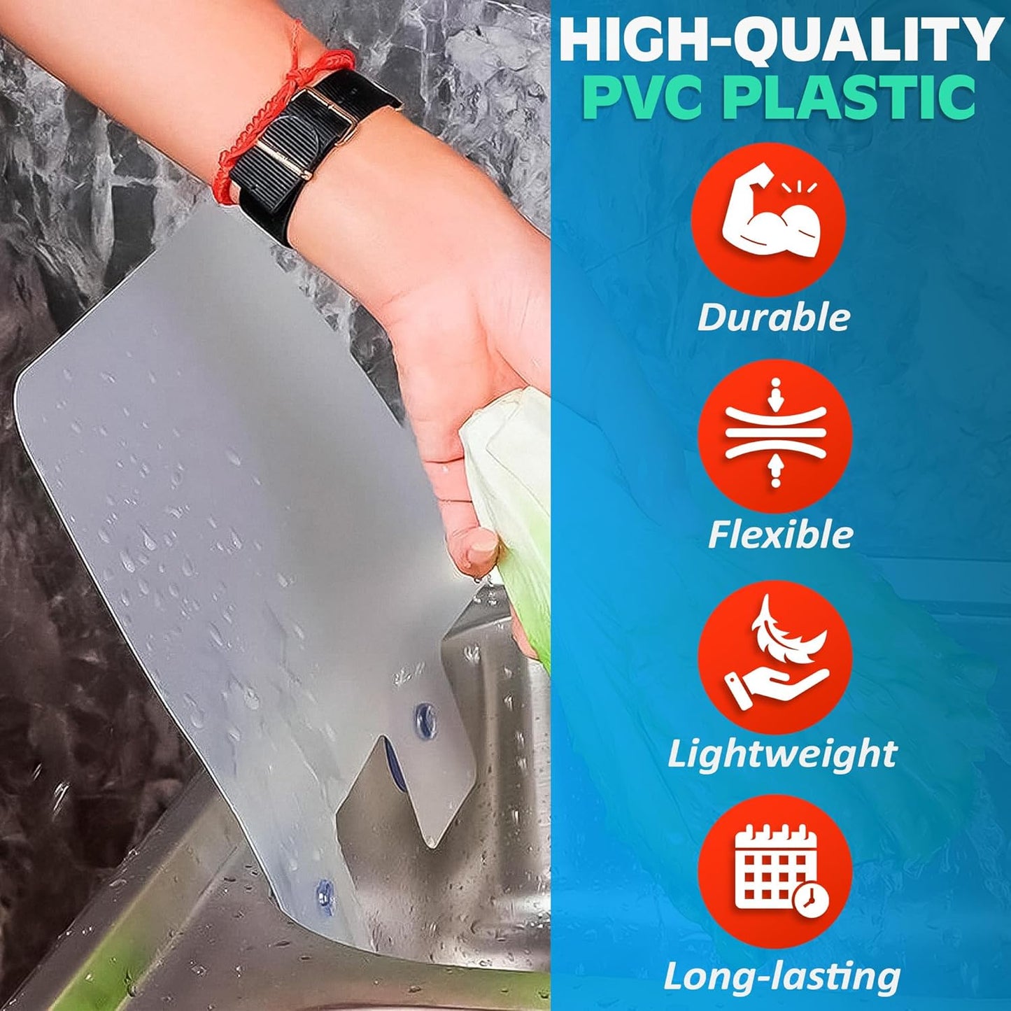 3 Pcs Sink Splash Guard, 9.7 x 11 Inch Splatter Screen, Suction Cups | Splash Guard for Kitchen Sink Area, RV and Utility Sinks - Long-Lasting Dishwashing Accessories, Lightweight, Easy to Clean