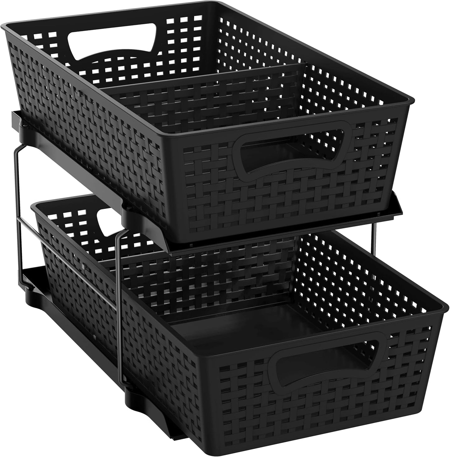 Simple Houseware 2 Tier Pull-Out Sliding Drawer Under Sink Storage, White | Great for Kitchen Bathroom Tray Shelf Organizer
