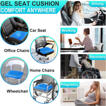 Gel Seat Cushion for Long Sitting - 1.65inch Double Thick Cooling Egg Cushion for Back, Hip, Sciatica, Coccyx, Tailbone Pain Relief - Office Chair Car Seat Cushion – Wheelchair Cushions