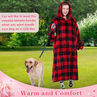 Wearable Blanket Sweatshirt Gifts for Women and Men, Warm and Cozy Giant Blanket Hoodie, Thick Flannel Blanket with Sleeves and Giant Pocket - Dark Gray