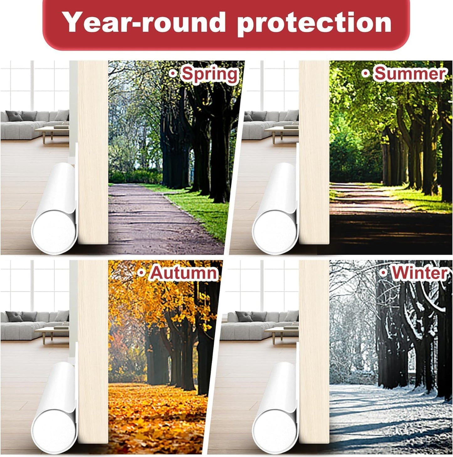 HomeProtect Door Draft Stopper Weather Stripping Door Seal Under Door Sweep Block Cold Air Gaps Front Soundproof Draft Blocker for Bottom of Door Suitable for Interior/Exterior,White