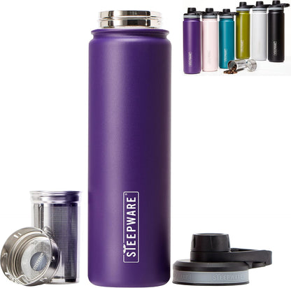The Tea Spot Steepware Tea Tumbler and Thermos, 22oz, Tea Bottle with tea infuser for loose leaf tea or iced coffee, Sleek Double Wall Tumbler & Insulated Travel Bottle - Olive