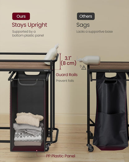 VASAGLE Laundry Sorter with Wheels, 39.6 Gal., 4 Removable Liners | Portable Laundry Cart with Shelf, 150 L, 6 Labels, Ink Black and Chestnut Brown, STEVIE Collection URLS100BH01S