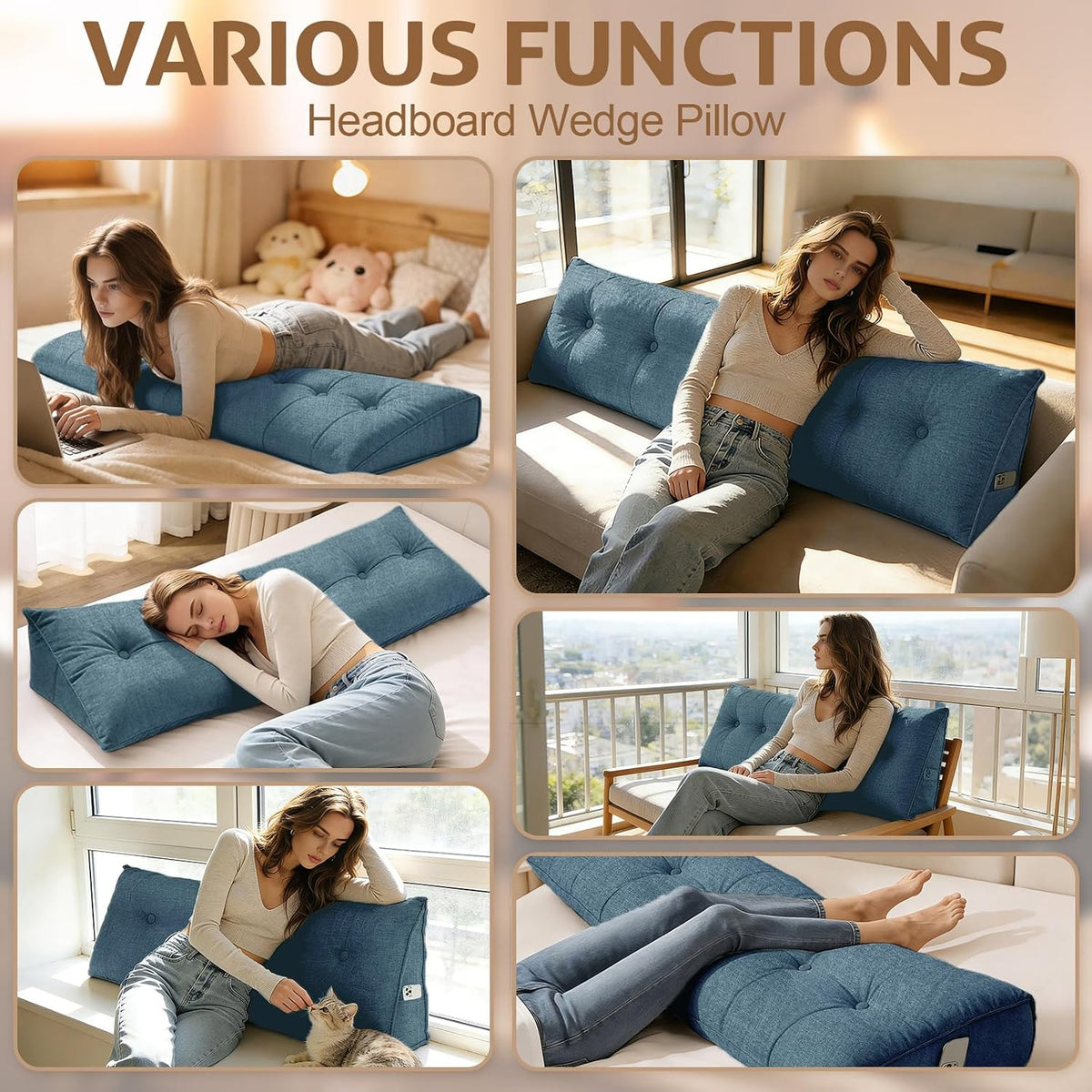 Wedge Pillow – Reading & Bed Rest Pillow for Sitting in Bed, Couch, or Floor, Multi-Purpose Headboard Wedge for Sleeping, After Surgery, Leg & Back Support, Neck Cushion & Washable Cover, Dark Gray