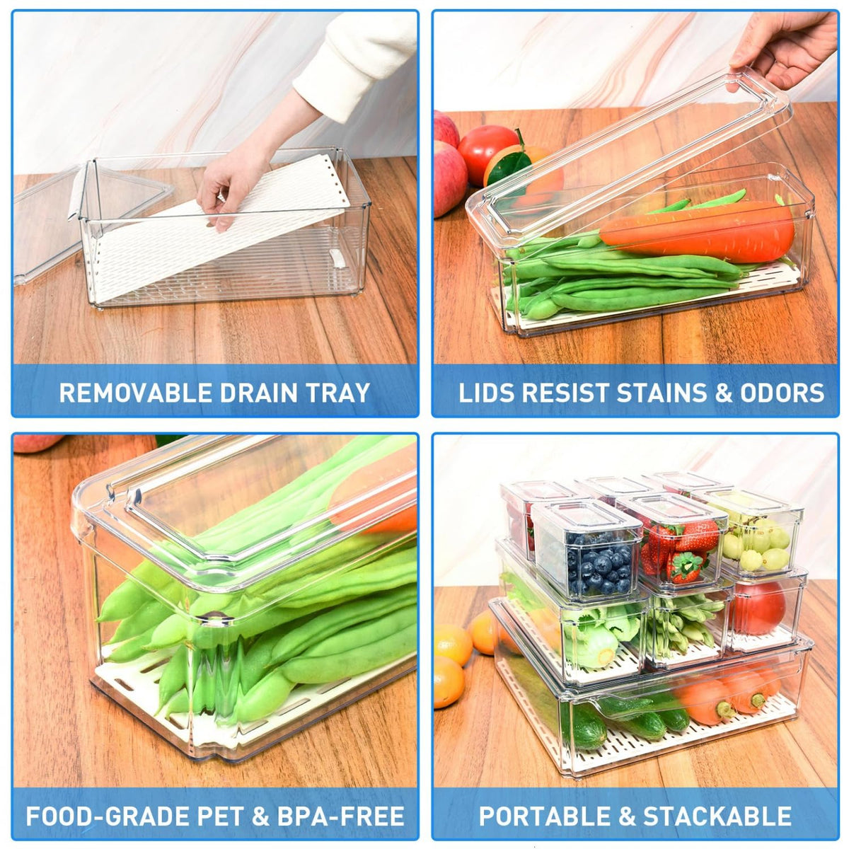 POMEAT 10 Pack Fridge Organizer, Stackable Refrigerator Organizer Bins with Lids, Produce Fruit Storage Containers for Storage Clear for Food, Drinks, Vegetable Storage