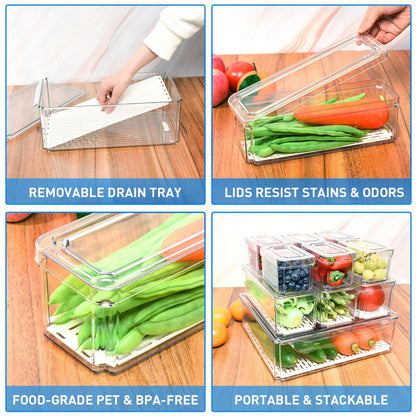 POMEAT 10 Pack Fridge Organizer, Stackable Refrigerator Organizer Bins with Lids, Produce Fruit Storage Containers for Storage Clear for Food, Drinks, Vegetable Storage