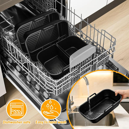 Silicone Air Fryer Liners 4 Pack for Ninja Foodi DZ201 DZ401 DZ550 DZ320 | Reusable Silicone Air Fryer Basket Liners for COSORI 9QT, Bella 4Qt, Chefman, Instant and 8–10QT Dual Basket Air Fryers