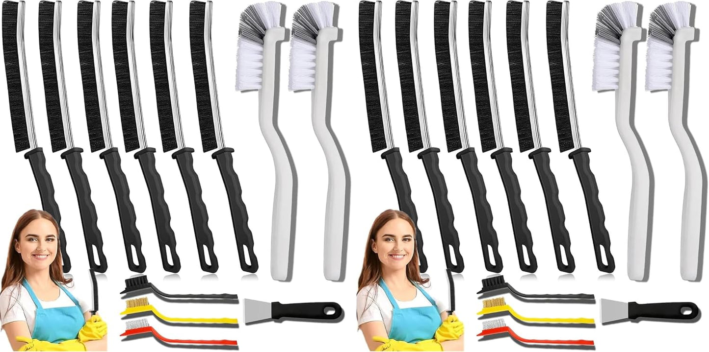 Crevice Cleaning Brush 12-Pack - Heavy Duty Hard Bristle Gap Brush for Deep Cleaning - Ultra-Thin Window Track Cleaning Tool for Shower Grout, Sliding Doors, Baseboards & Auto Detailing