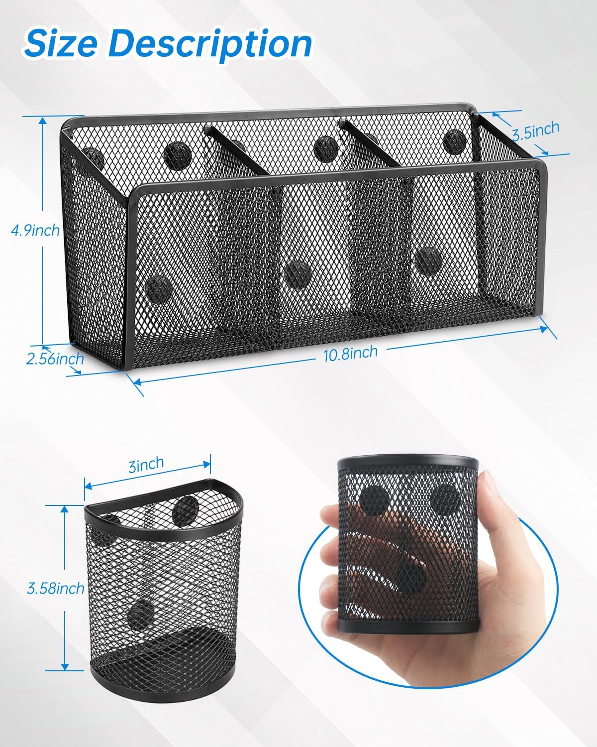 Magnetic Pen Holder, Metal Storage Basket with Strong Magnets | Organizer for Whiteboard Refrigerator Locker Accessories Teacher Must Haves Classroom Organization