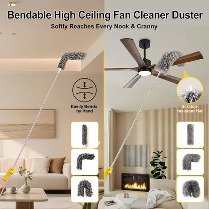 Tiumso Microfiber Feather Duster 5-in-1 Kit, Dusters for Cleaning, Duster with Extension Pole 100 Inches, Cobweb Duster, Microfiber Dusters for High Ceilings and Fans, Blinds, Cars and Furniture