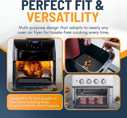 Toaster Oven Liners for Bottom of Oven (4 Pack) Reusable Non-Stick Heat Resistant Toaster Liners, Compatible with Breville, Cuisinart, Black & Decker, Dash, and More - Air Fryer Liners 12"x12" (Black)