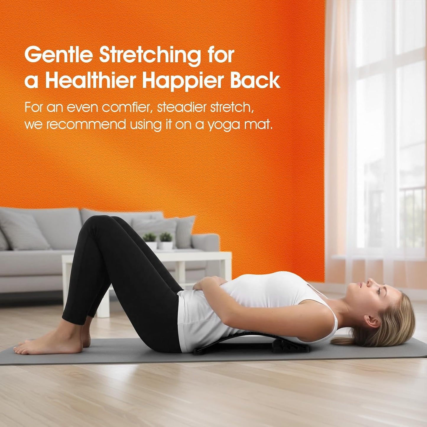 Premium Back Stretcher for Lower Back Pain Relief – 4-Level Adjustable Lumbar Support Board with Soft EVA Massage Strip – Durable & Portable Back Cracker to Release Tension and Reset Your Day (Black)