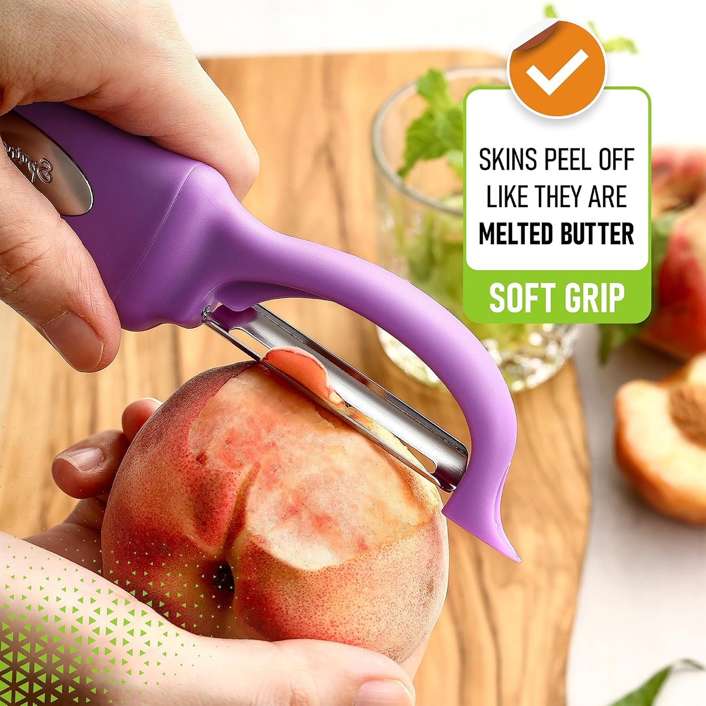 Spring Chef Swivel Potato Peeler for Kitchen w/ Soft Grip Handle, Mango | Premium Vegetable Peeler w/ Sharp Stainless Steel Blades, Multifunctional Food Peeler for Apple, Carrot, Cucumber, Fruit