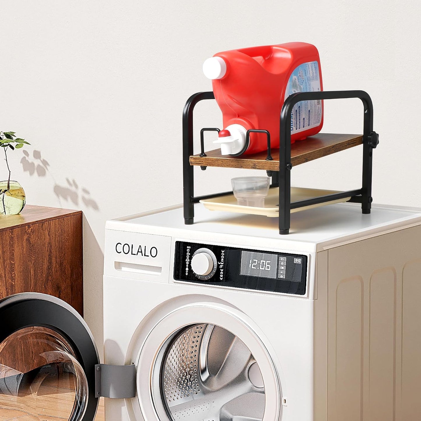 Laundry Detergent Holder & Laundry Detergent Soap Dispenser - Liquid Laundry Detergent Organizer with Drip Tray & Adjustable Tilting Board, for Laundry Room Organization and Storage