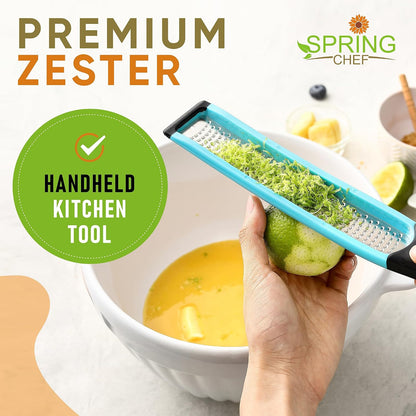 Spring Chef Stainless Steel Lemon Zester - Garlic & Ginger Grater - Gray | Premium Zester with Blade Cover, Cheese Grater with Handle for Parmesan, Nutmeg, Lime - Durable Citrus Zester, Fine Shred