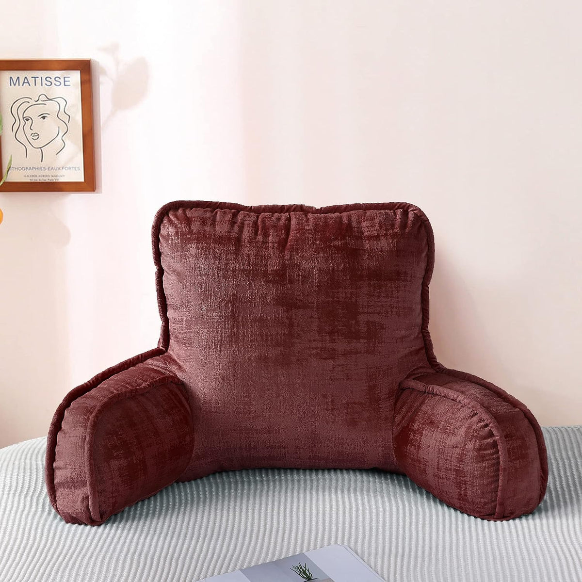 DIY Assembly Art Velvet Backrest Reading Bed Rest Pillow with Arms & Pockets, 18" H for Sitting in Bed Couch Sofa, Back Support Cushion with Removable Cover, 20"x18"x17", Aqua