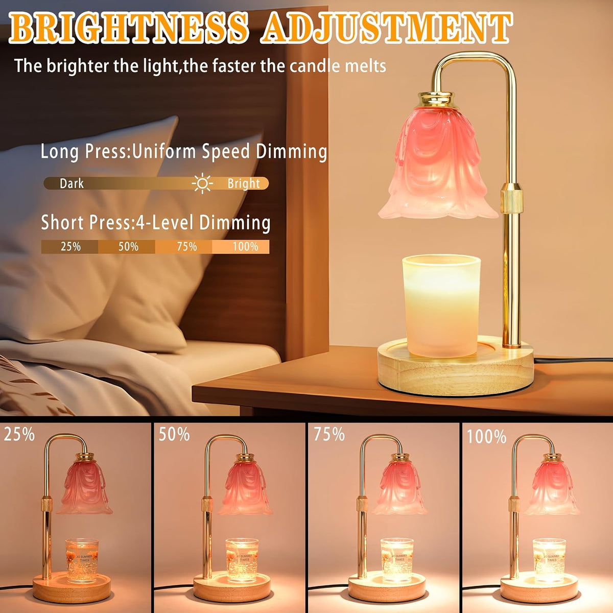 XJZJY Pink Flower Candle Warmer Lamp with Timer, Birthday Gifts for Women