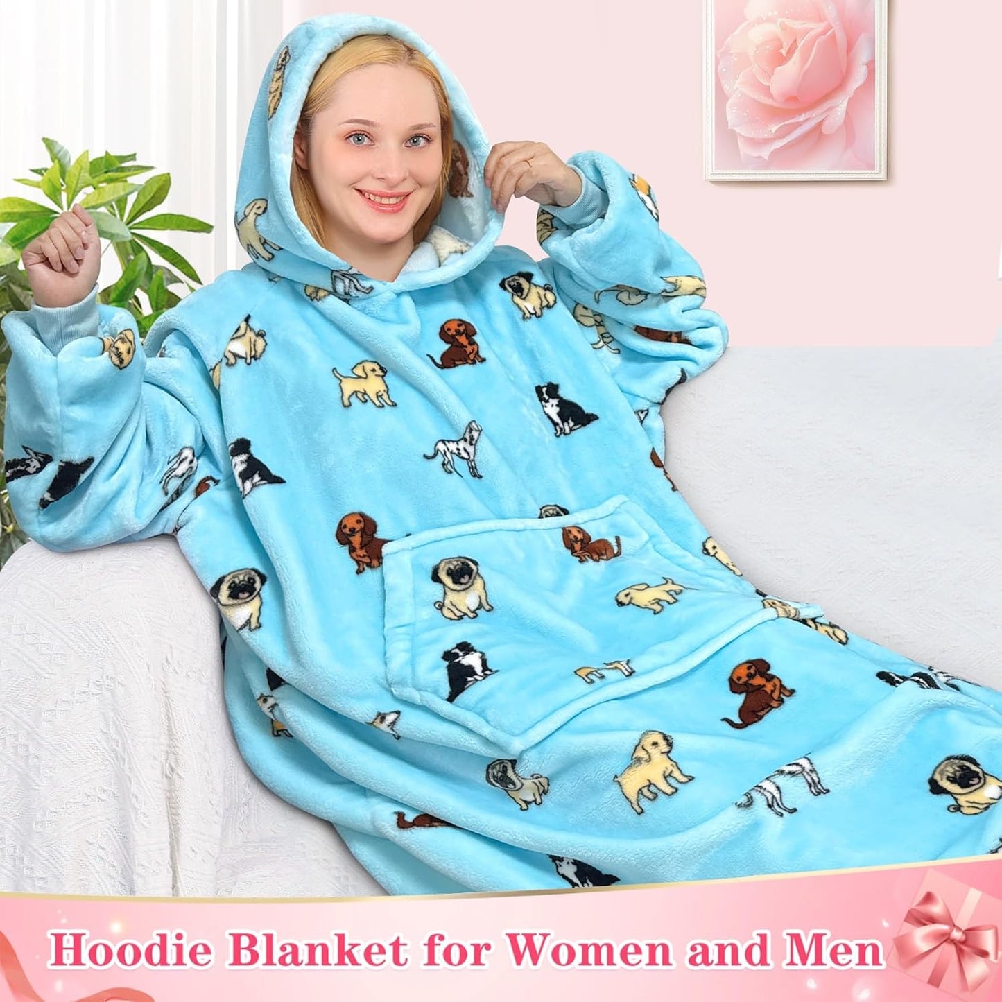 Wearable Blanket Sweatshirt Gifts for Women and Men, Warm and Cozy Giant Blanket Hoodie, Thick Flannel Blanket with Sleeves and Giant Pocket - Dark Gray