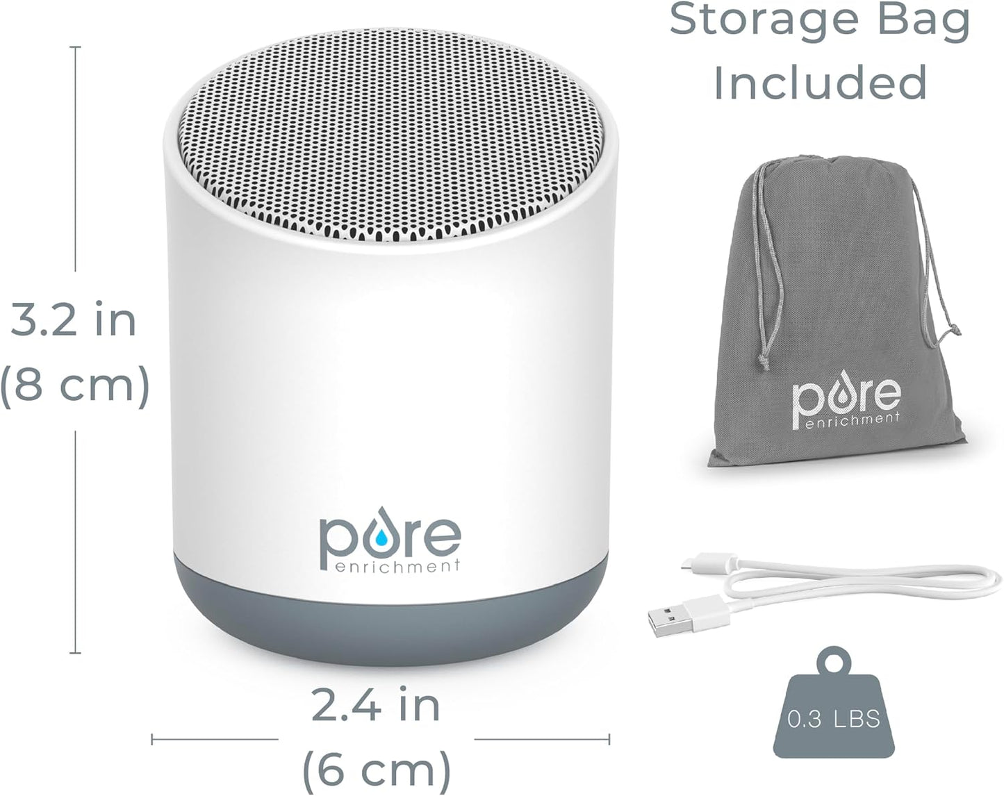 Pure Enrichment Wave Mini Travel Sound Machine - 6 Soothing Sounds Including White Noise, Seamless Loop Audio, Rechargeable Battery, 48 Hour Run Time, Optional Timer, and Storage Bag