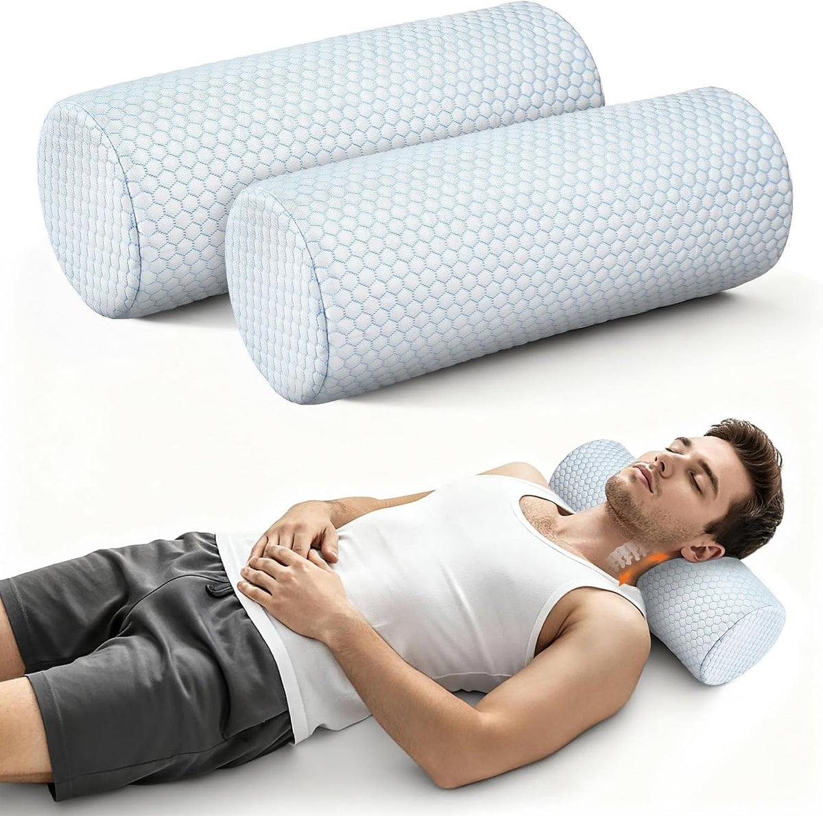 Novabright 2 Pcs Cooling Cervical Neck Roll Pillow for Sleeping Memory Foam