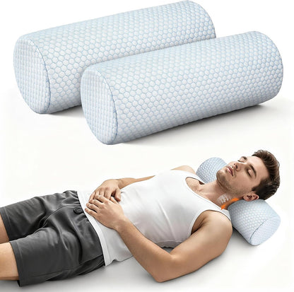 Novabright 2 Pcs Cooling Cervical Neck Roll Pillow for Sleeping Memory Foam