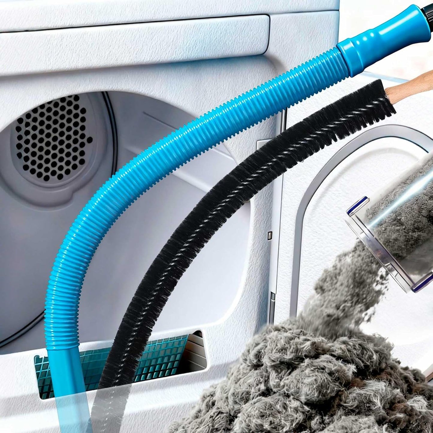 Dryer Vent Cleaner Kit - Universal Vacuum Hose Attachment + Dryer Lint Brush for Fast Lint Removal, Suitable for Most Vaccum Cleaners Energy-Saving Tool to Boost Dryer Efficiency